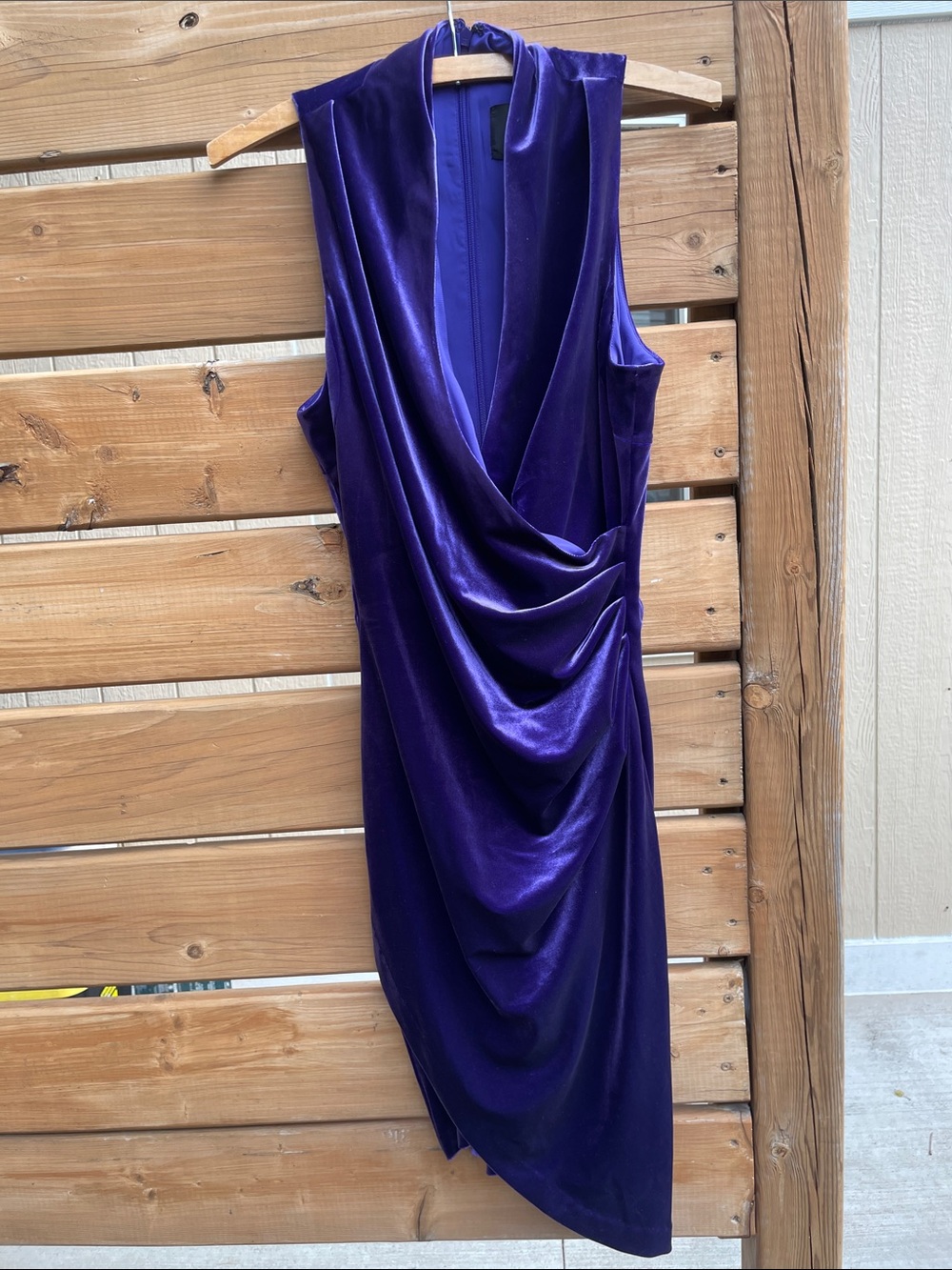 Nicole Miller Collection Purple Stretch Velvet Asymmetric Ruched Dress - Size 6
